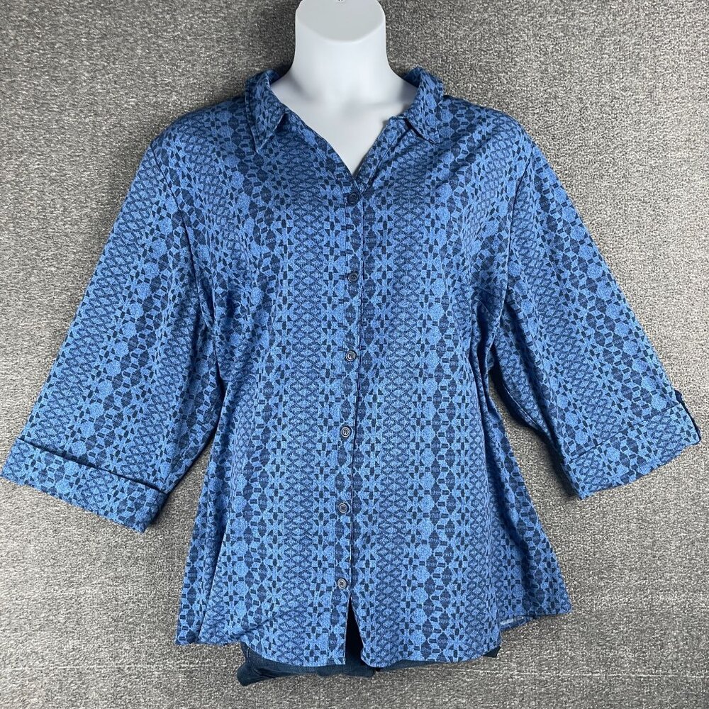 Catherines Button Top Womens 3X Blue Work Office Professional Everyday Career